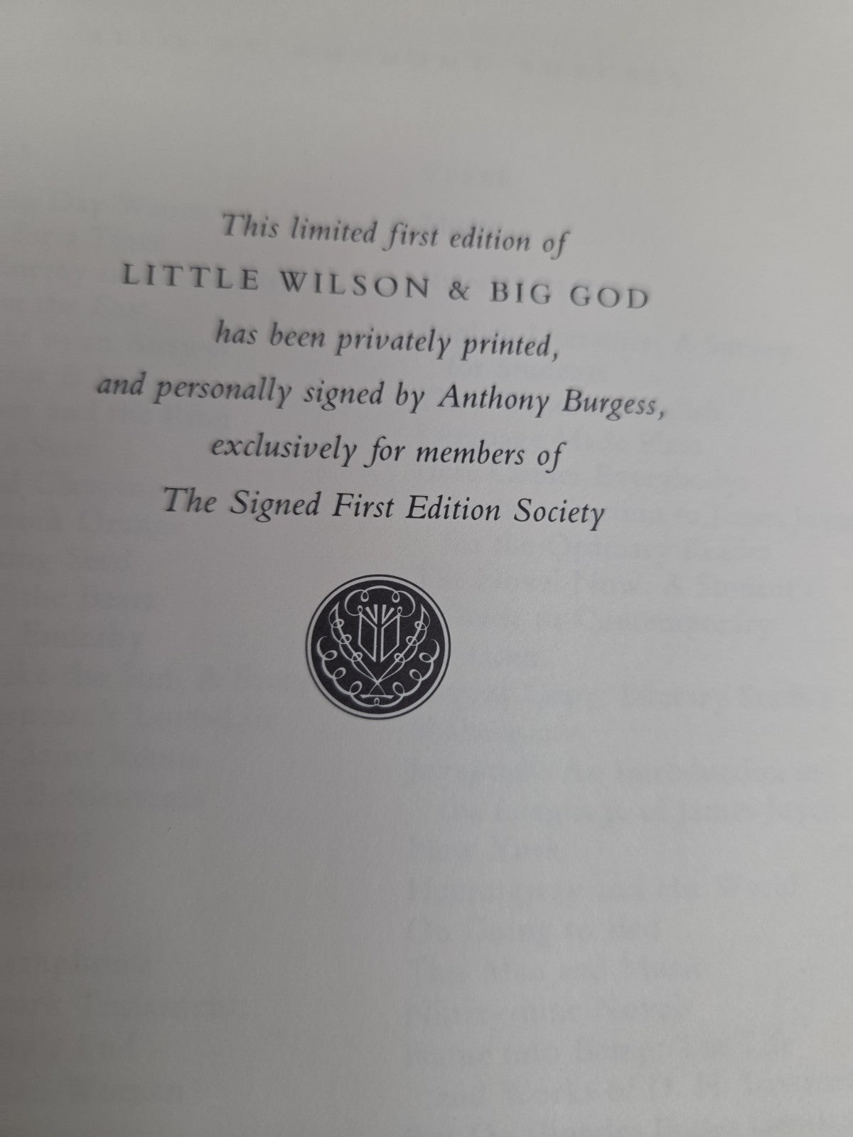 SIGNED FIRST EDITION Franklin Library LITTLE WILSON BIG GOD Anthony Burgess 1987