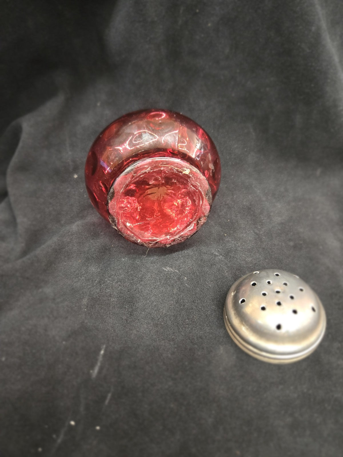 Vintage Fenton Glass Cranberry Pink Optic Thumbprint Sugar Shaker