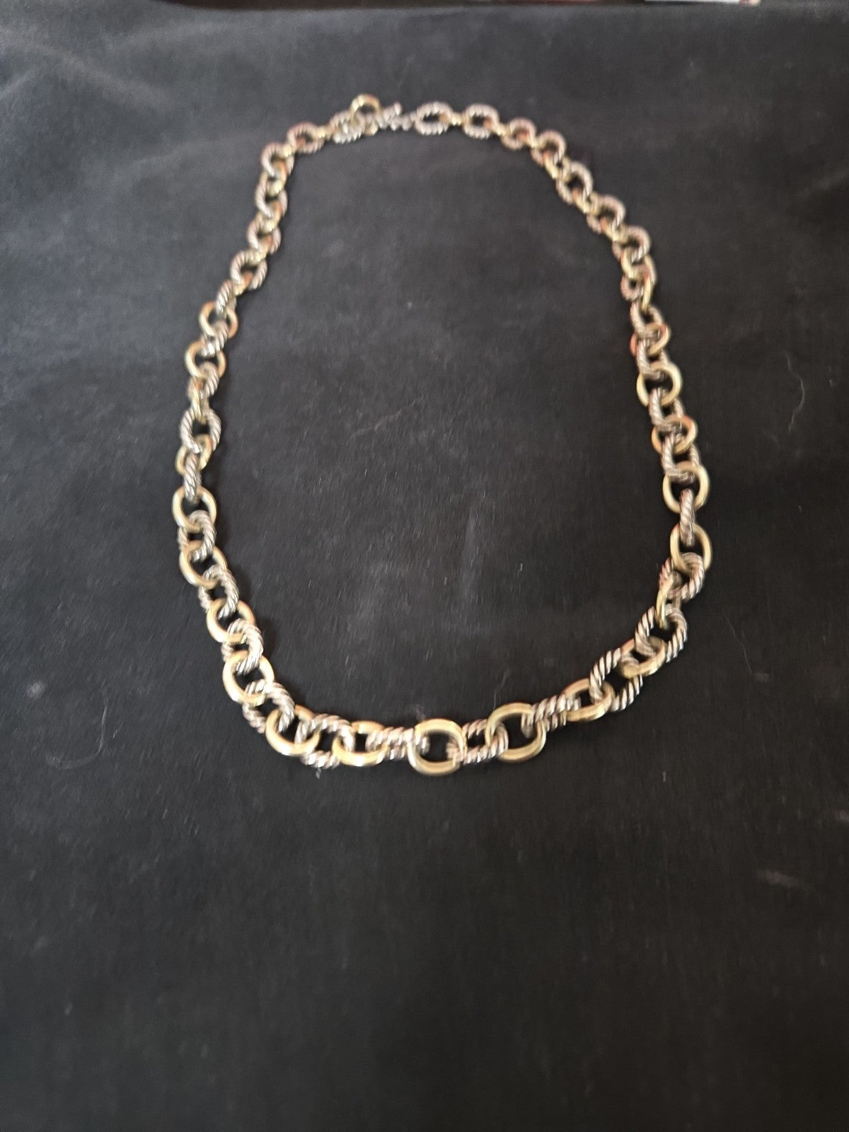 David Yurman Sterling Silver & 18K Gold Charm Oval Link Necklace 22” 