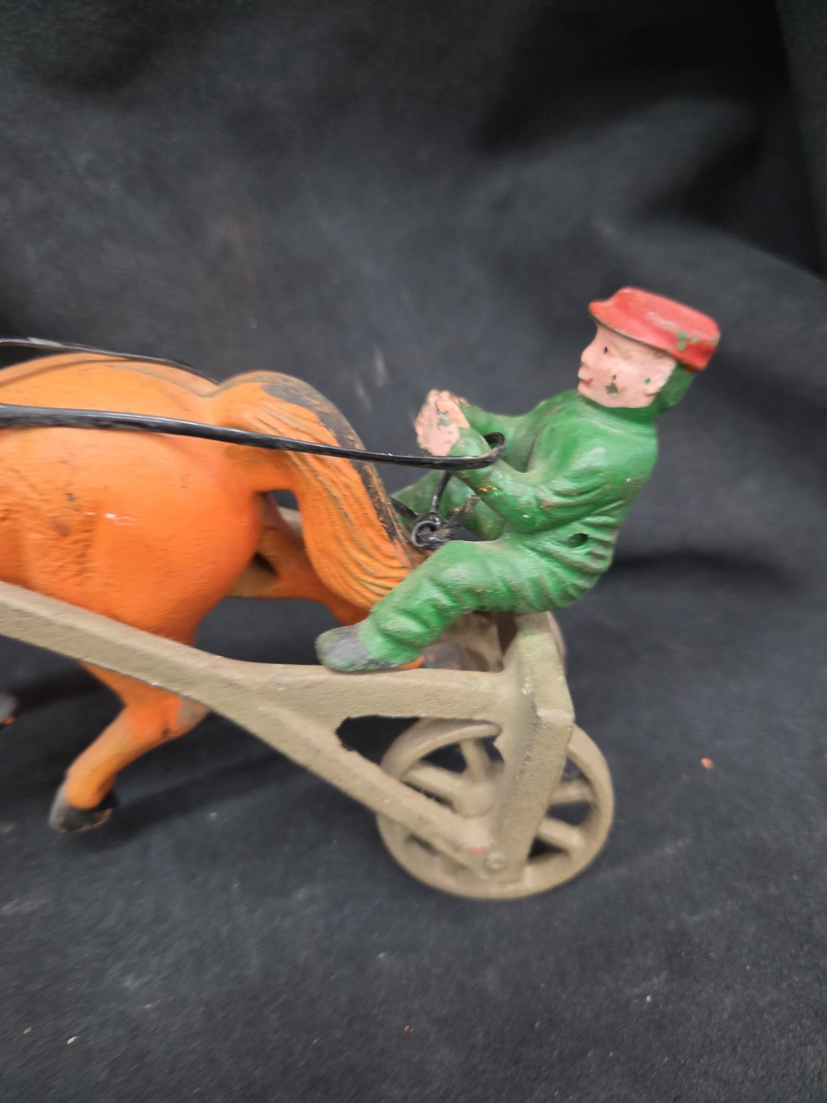 Vintage Cast Iron Horse with Sulky and Driver Toy