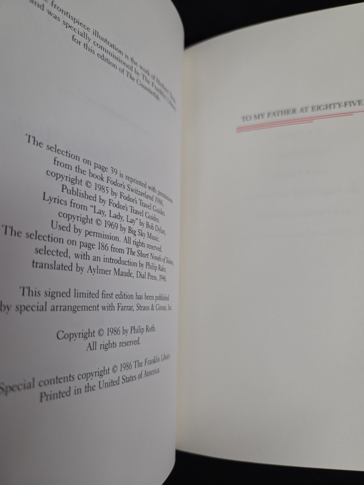 THE COUNTERLIFE By Philip Roth (Franklin Library Signed 1st Edition 1986)