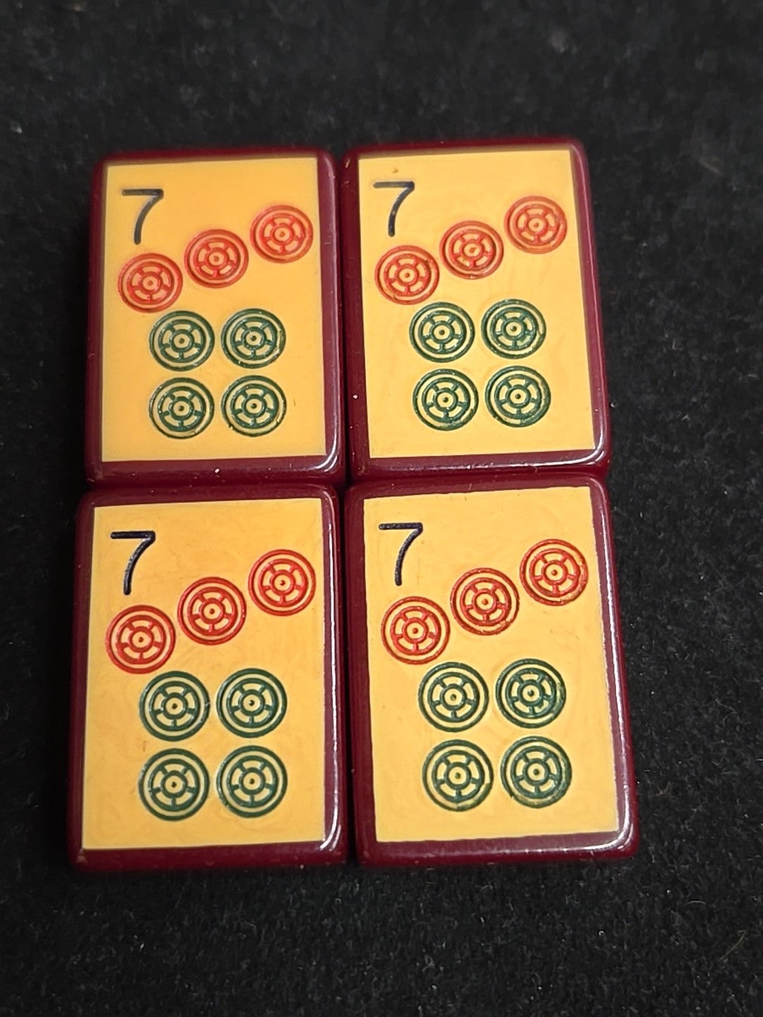 Four Enrobed Burgundy Bakelite Catalin Mahjong Tile Replacement | Seven Dot