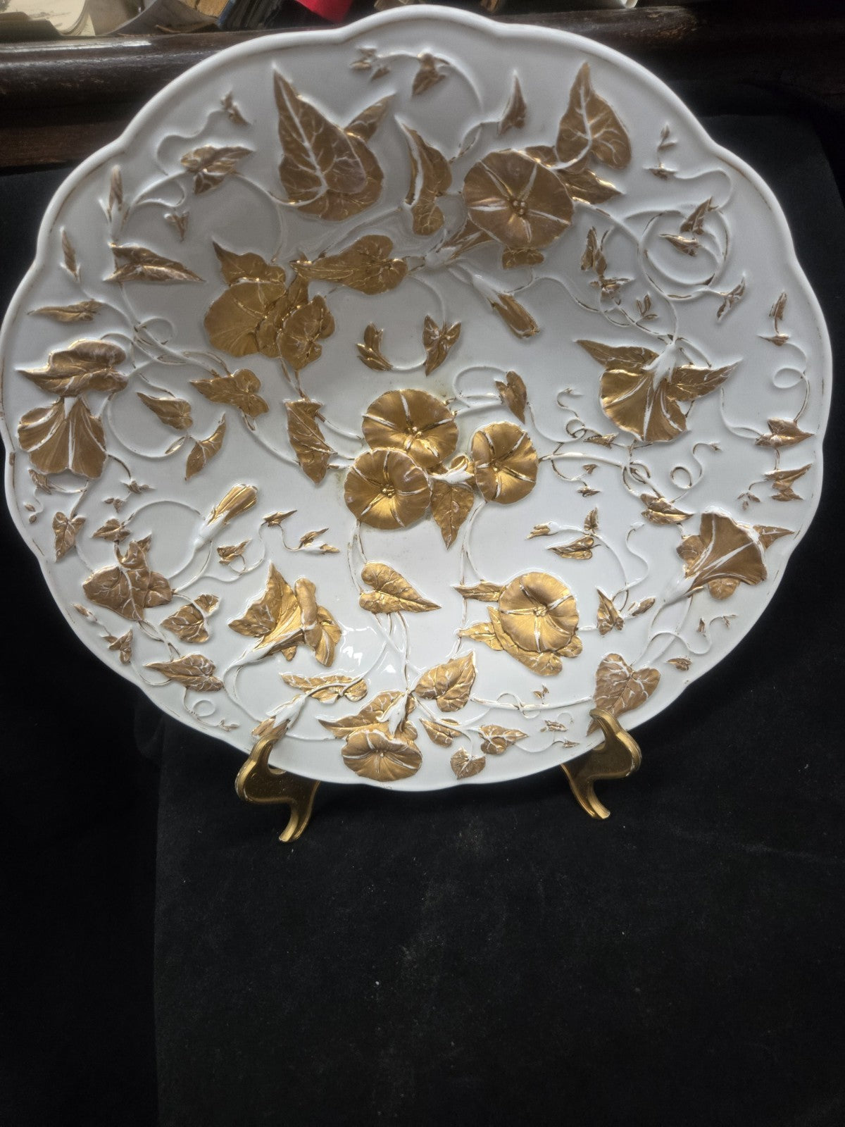 1815-1924 Meissen Gold Gilt Cabinet Plate Morning Glory Vines
