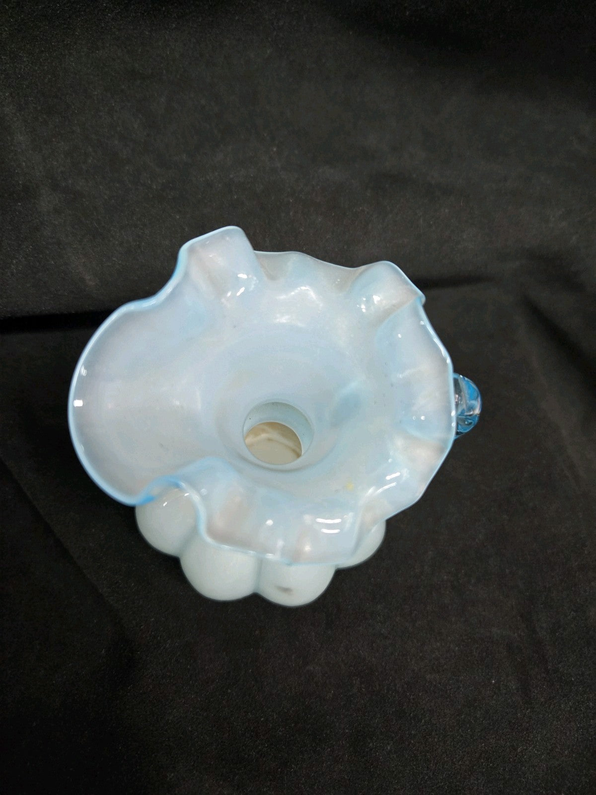 Fenton Blue Aqua Pitcher Ruffled Caged Glass