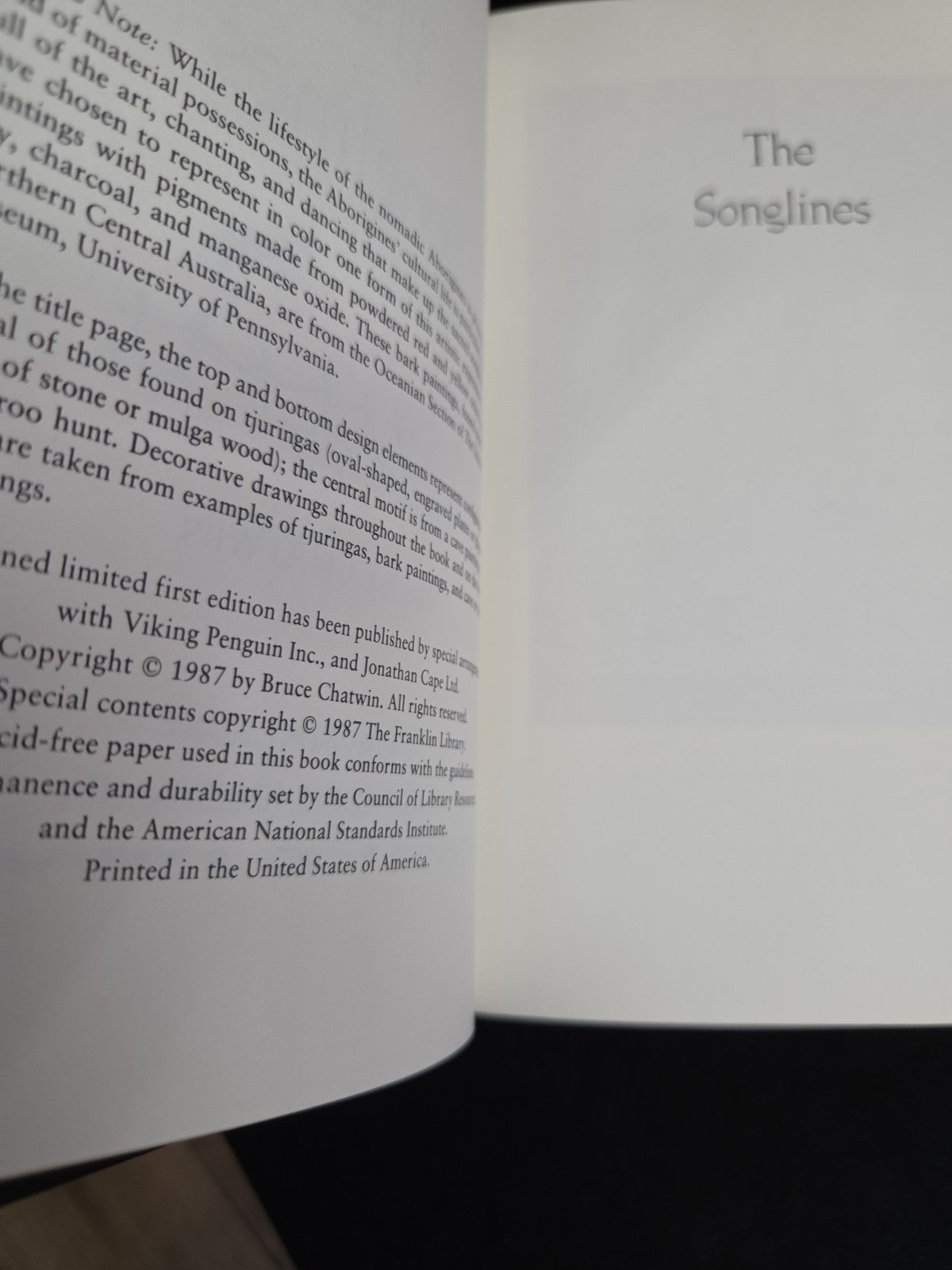 The Songlines by Bruce Chatwin (1987, HC) SIGNED 1st Franklin Library Leather