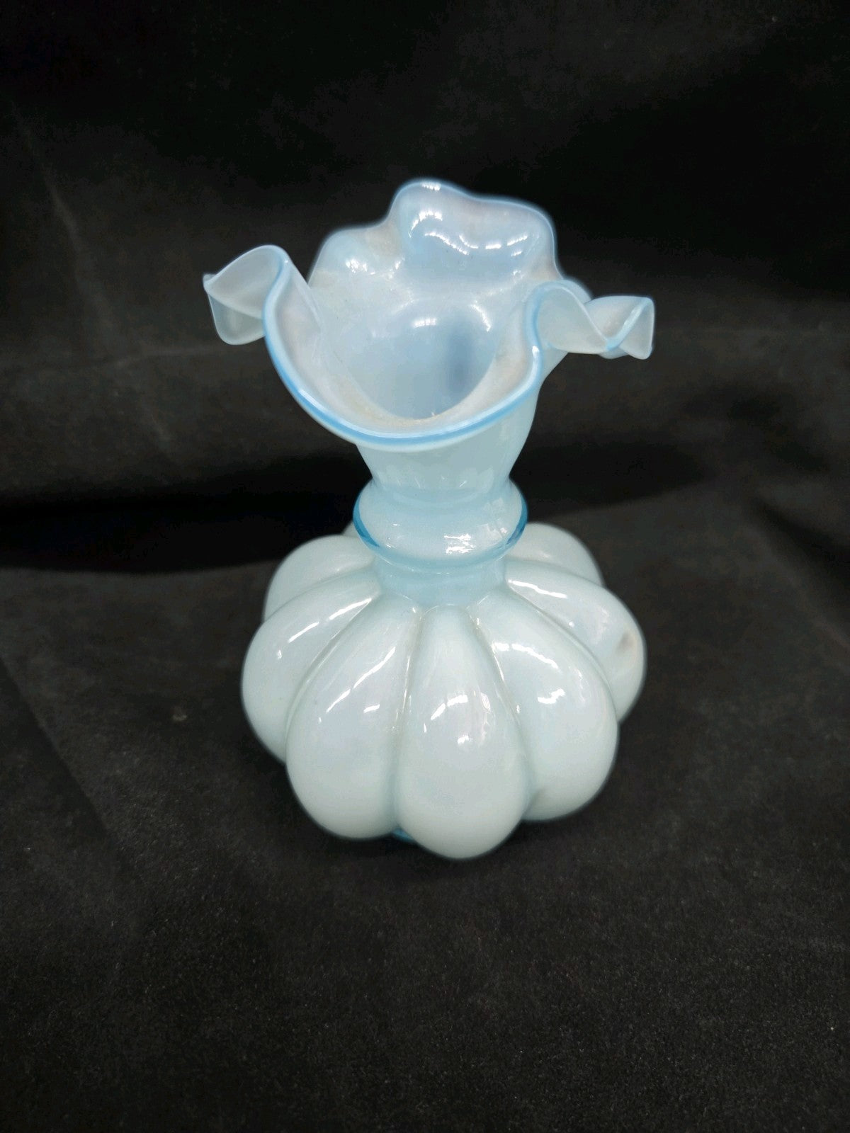 Fenton Blue Aqua Pitcher Ruffled Caged Glass