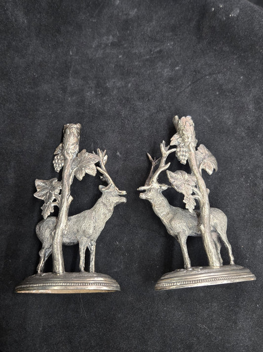 James Dixon & Son Pair Silver Plated Stag Candle Holders 19th Century