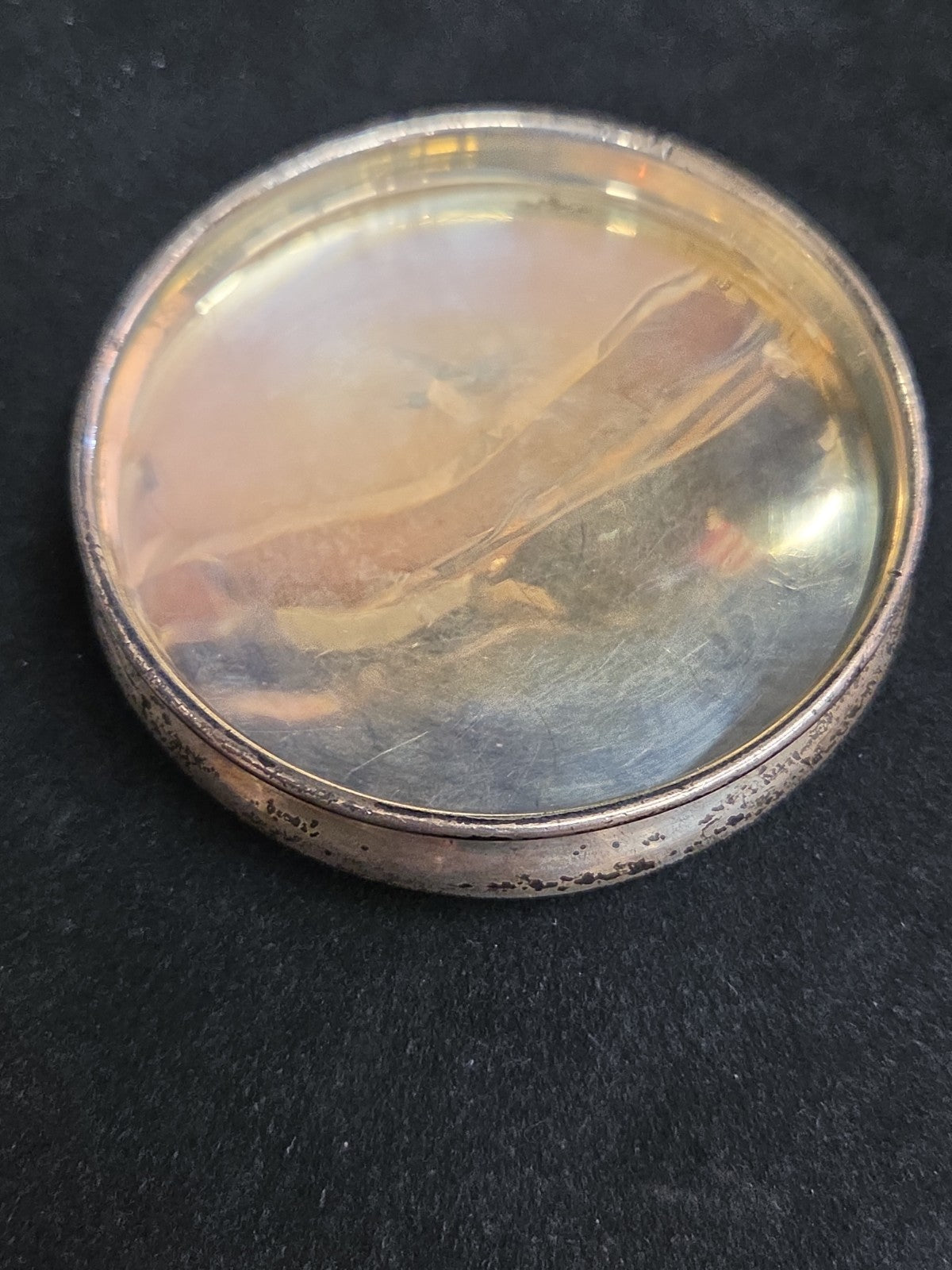 Antique Art Nouvea Guilloche Enamel Sterling Lid Cut Glass Vanity Jar
