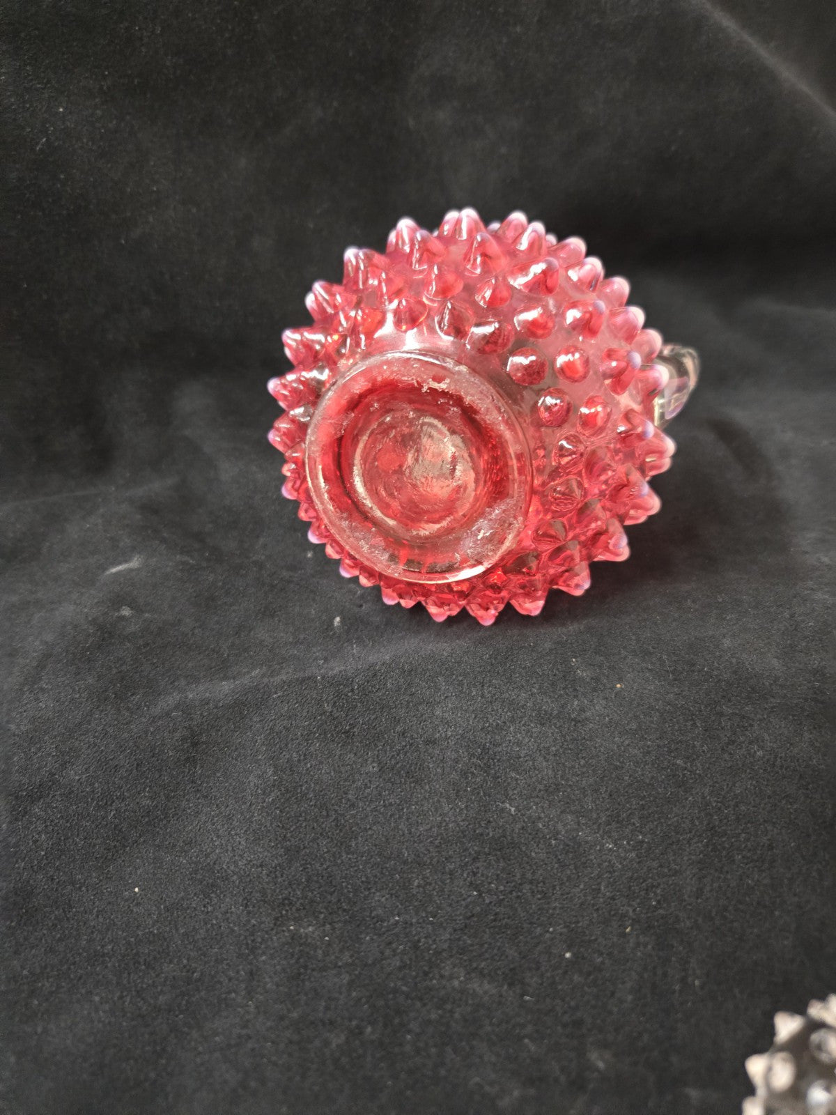 VTG Fenton Hobnail Cranberry Opalescent Cruet & Stopper Opalescent Stripe Handle